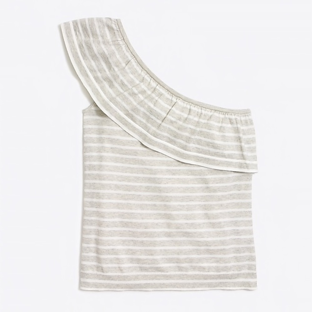 5/$50 JCrew • Gray and White One Shoulder Top